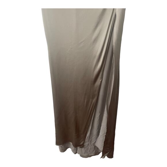 Michael Costello REVOLVE Ailana Gown Satin Adjustable Strap Side Slit Gray Small - Picture 12 of 14